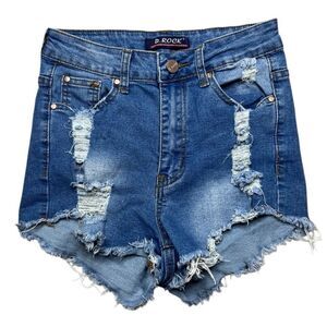Women's Distressed Blue Denim Shorts